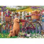 Cute Dogs in the Garden – 500 Pieces – finished puzzle image