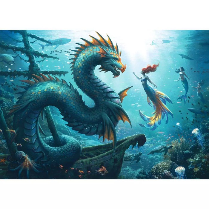Enchanted Depths Dragon and Mermaid – 1000 Pieces – finished puzzle image
