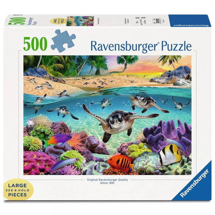 Race of the Baby Sea Turtles – 500 Large Pieces (box) Race of the Baby Sea Turtles – 500 Large Pieces – Ravensburger puzzle box