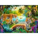 Tiger Family in the Oasis – 500 Pieces – finished puzzle image